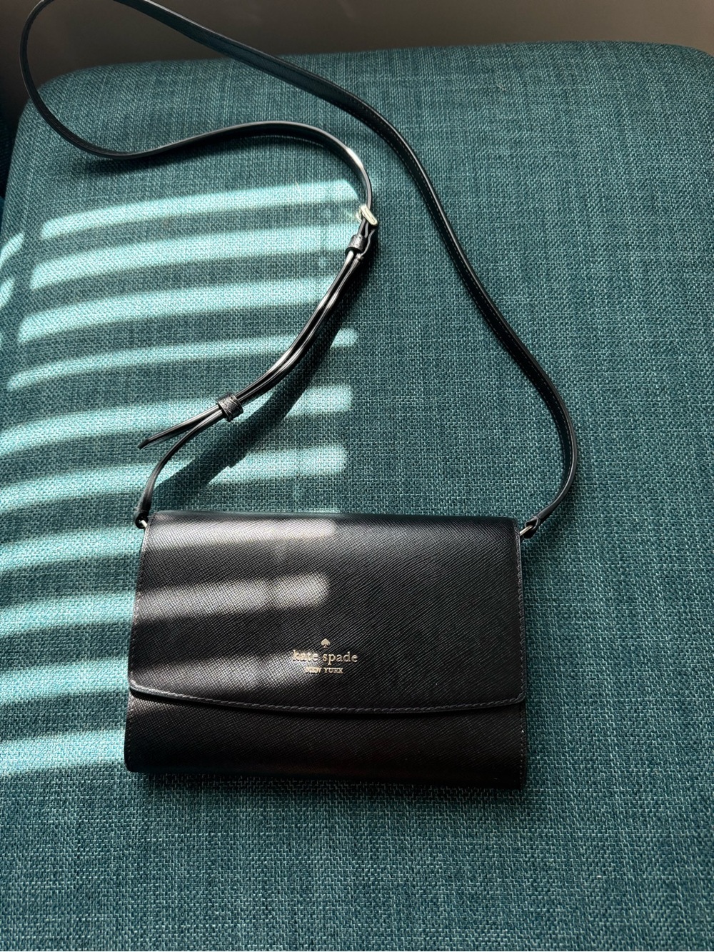 kate spade Black Leather Crossbody with Gold Logo